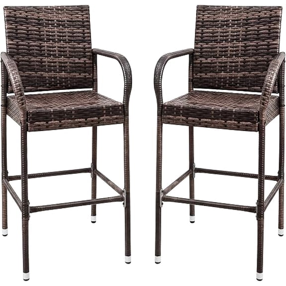 Homall Bar Stools 2 Pack Wicker Outdoor Patio Furniture with Armrest, Brown