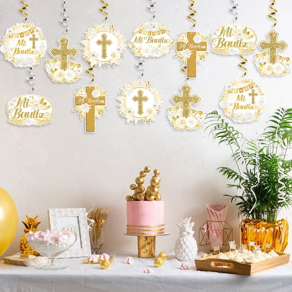 White Gold Swirls Hanging for Party Decoration, 30pcs Watercolour Flower Cross Spiral