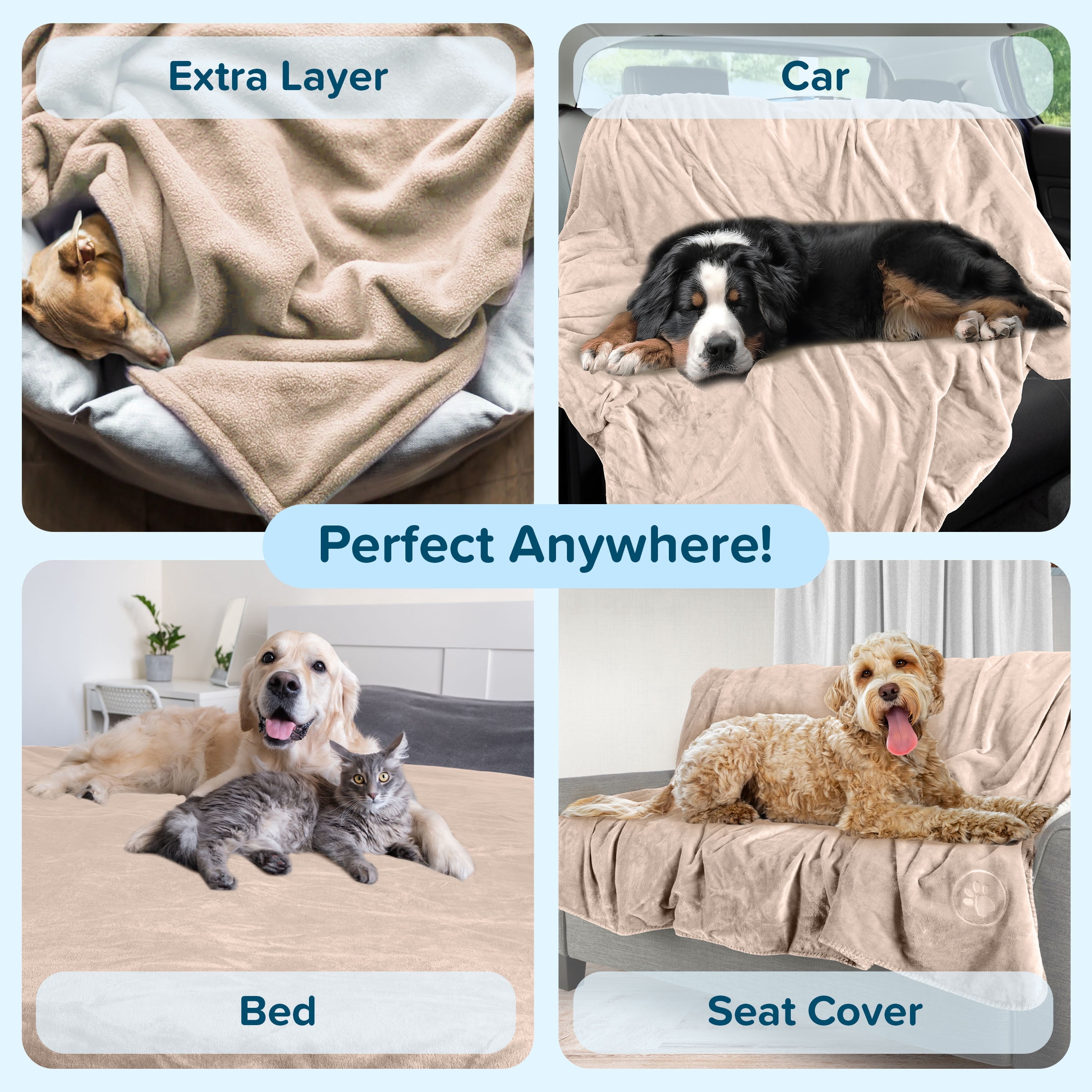 PETMAKER Dog Blanket - 60x80in Sherpa Blanket for Bed, Couch, or Car (Tan)