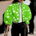 thumbnail image 2 of Arlun Women's Fall Spring Polka Dot Floral Cropped Coats Lightweight Stand Collar Puff Sleeve Fashion Trendy Jackets Full Zipper Long Sleeve Floral Printed Fashion Outwear Green M, 2 of 4