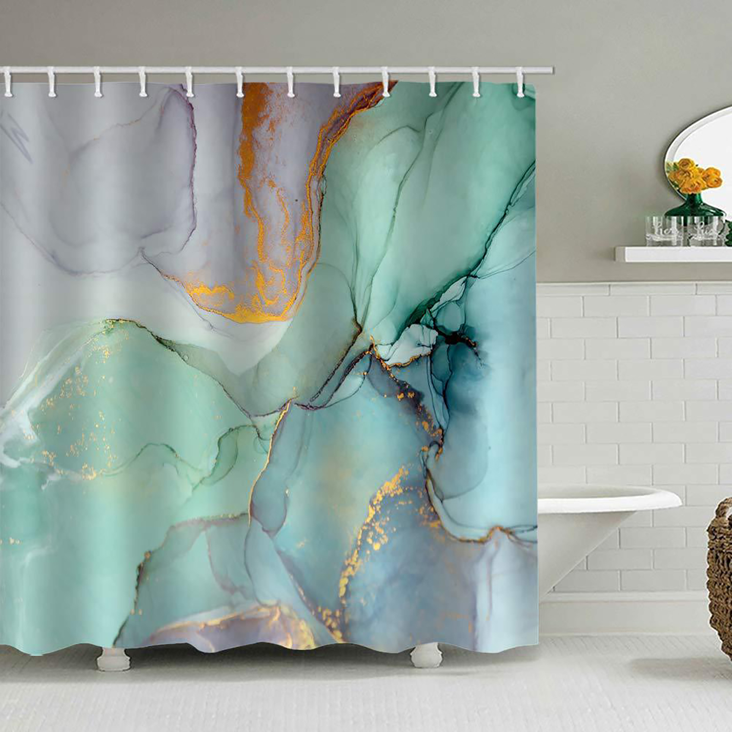 Jade Shower Curtain Set Green Fabric Shower Curtain For