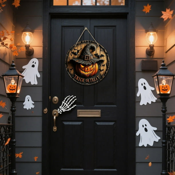 Decoraciones Colgantes de Madera para Halloween con Números de Casa | Letreros Circulares de Calabaza | Decoración de Halloween para Interiores y Exteriores - 1 Pieza