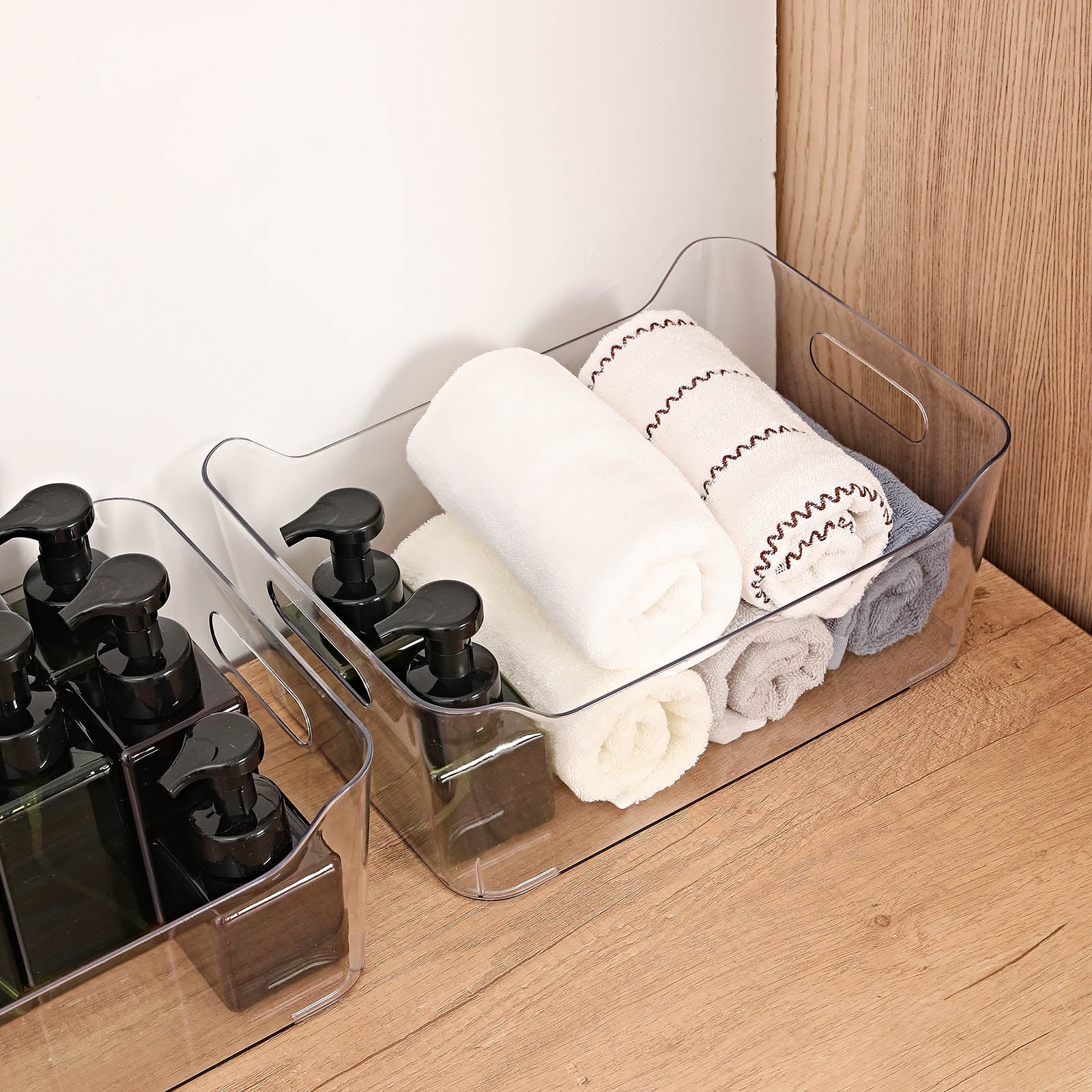 2 Pack X-Large Clear Plastic Storage Bins with Built-in Handles for Fridge, Kitchen, Bathroom and Bedroom