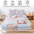 thumbnail image 5 of King Size Fitted Sheet Set - Pink Blue Patchwork 3 Piece Bedding Sets 16" Deep Pocket Fitted Sheet with 2 Pillowcases, Country Floral Farm Plaid Wooden Plank Brushed Microfiber Hotel Bed Sheets, 5 of 9