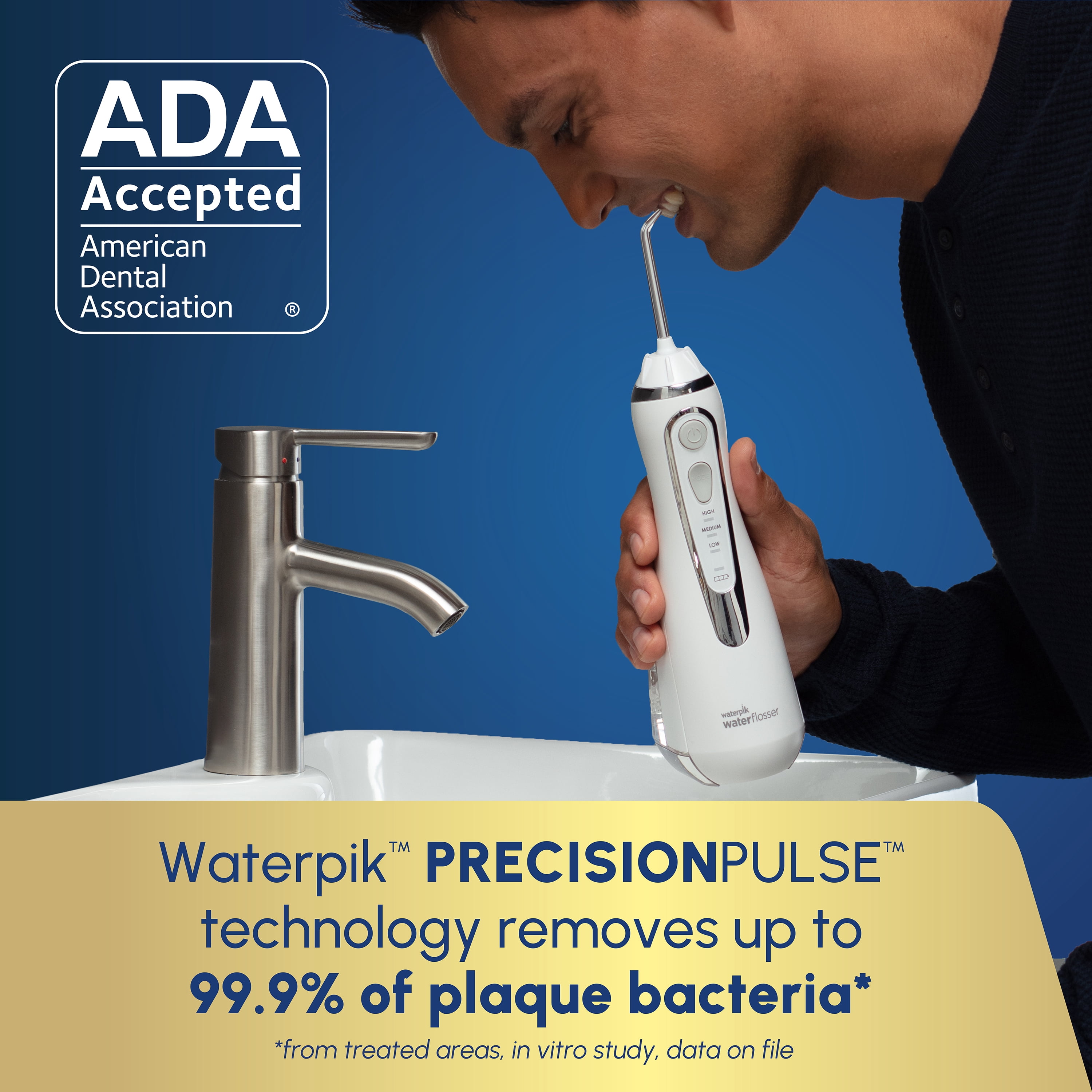 Waterpik Cordless Advanced 2.0 Water Flosser with 3 Settings, 4 Tips & Travel Bag, ADA Accepted, White