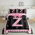 thumbnail image 2 of Manfei Monogrammed Z Bedding Twin Comforter Set,Ribbon Bowknot Down Comforter,Pink Black Bedding Sets Twin with Comforter,Microfiber Room Decorative Reversible,2 Pieces, 2 of 8