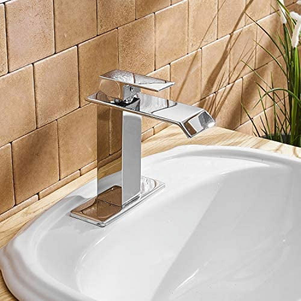 BWE Waterfall 1 Hole Single-Handle Low-Arc Bathroom Faucet in Polished Chrome