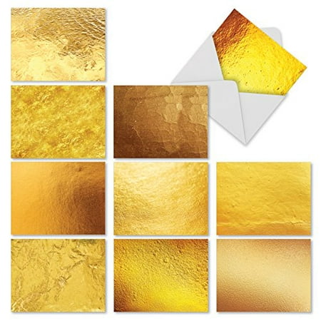'M2306 GOING FOR THE GOLD' 10 Assorted Thank You Cards Feature Shiny Gold Leaf with Envelopes by The Best Card