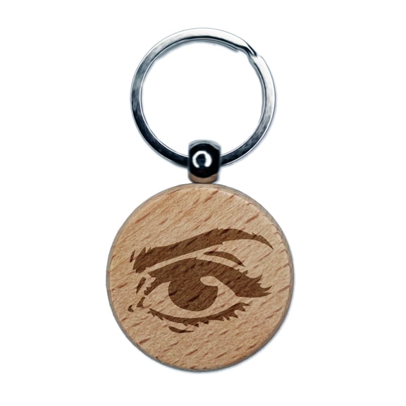 Woman's Right Eye with Eyebrow Mascara and Eye Shadow Round Keychain Charm Tag - Engraved Wood