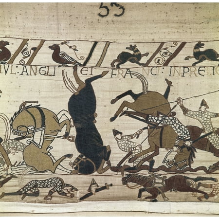 Best Battle Scenes Bayeux Tapestry 1066-1077 Scene Of The Battle Of Hastings Detail Romanesque Art Decorative Arts Tapestry France Bayeux Archaeological Museum AisaEverett Collection Poster Print ()