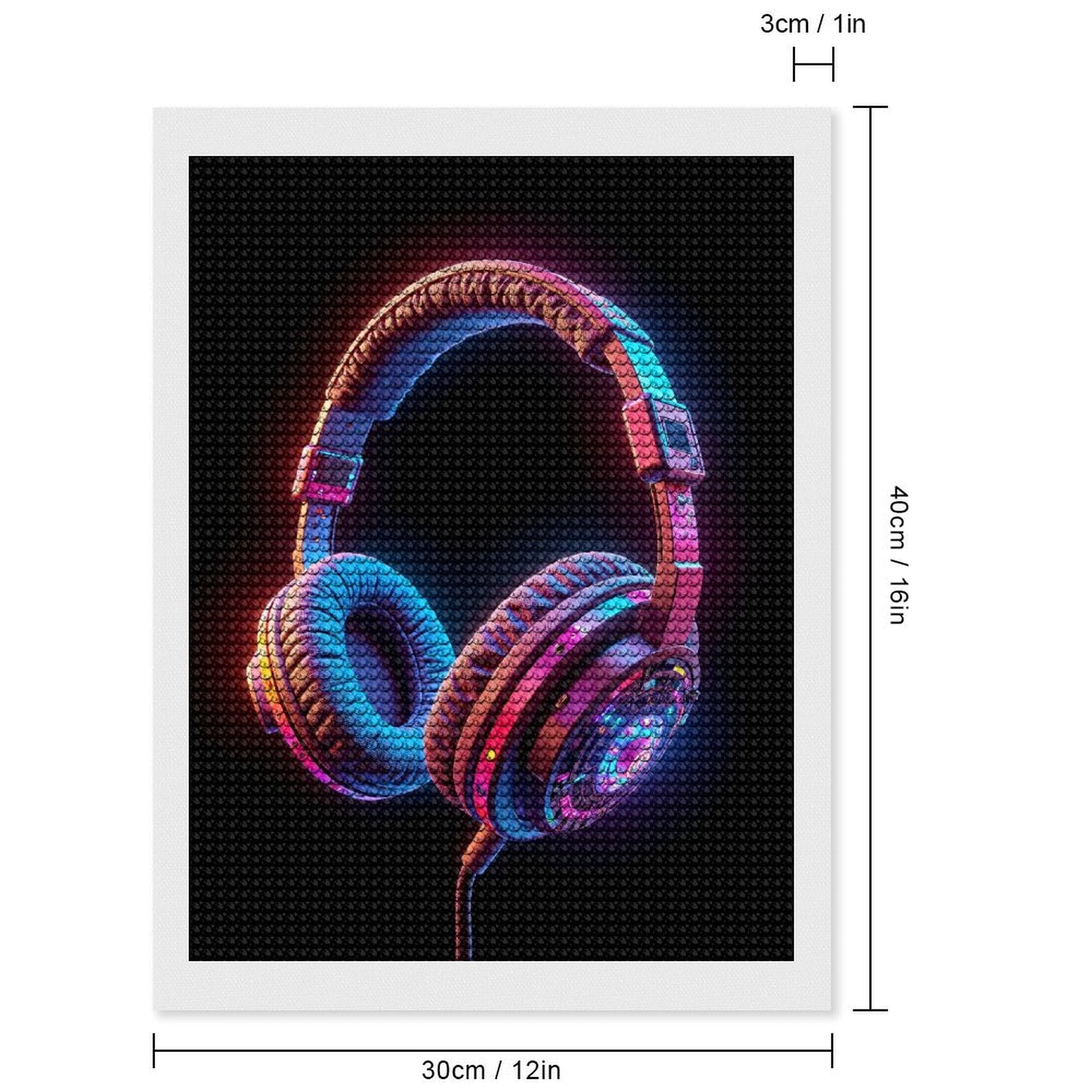 Diamond Art Kits for Adults, Futuristic Neon Glow Headphones 5D Diamond Painting Kits for Adults Beginners, DIY Full Drill Diamond Painting, Gem Art and Crafts 12x16