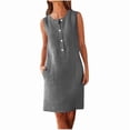 thumbnail image 5 of QUNYINEY Sleeveless Womens Sundresses Linen Solid Midi Dresses Button Crew Neck Relaxed Fit with Pockets Tank Dress, 5 of 5