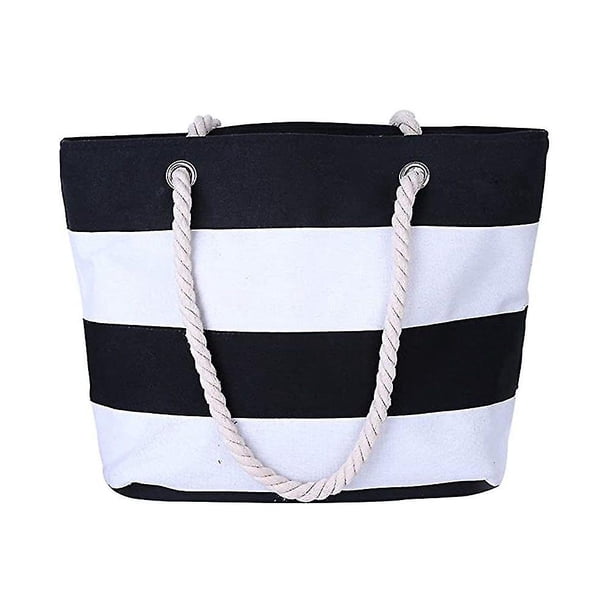Bolso tote de lona con asa superior con cremallera Tote Shopper 1 pieza Beige Negro