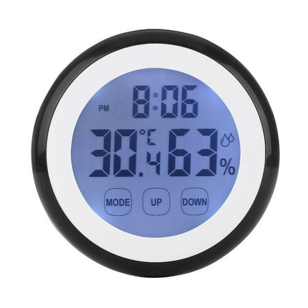 

for Home Room Climate Humidity Gauge Round Alarm Clock Digital Thermo-hygrometer Touch Screen Thermometer Hygrometer Weather Station BLACK