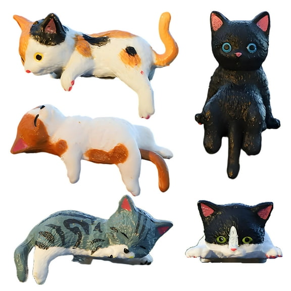 BESTSKY 5Pcs Cat Figurines,Mini Cat Craft Miniature Cat Figurines,Detailed Realistic Figurine Mini Cats,Style1