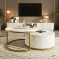 thumbnail image 3 of Noble House Table Basse Ronde Gigogne 27.6 Pouces Cannelée avec Tiroir, Blanc & Or, 3 of 9