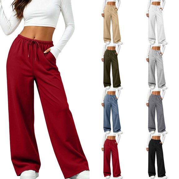 DYTTDG Women's Drawstring Wide Leg Sweatpants, Elastic High Waist Loose Casual Trousers with Side Pockets for Daily Loungewear