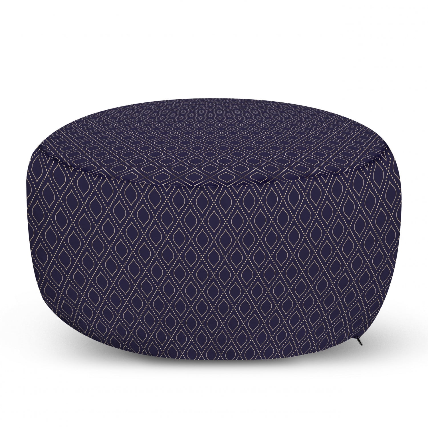 Navy Blue Pouf Cover with Zipper, Geometric Dotted Pattern Design with