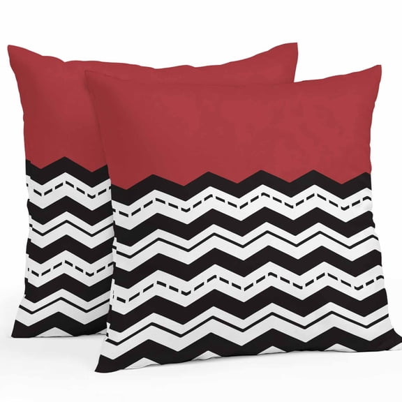 Black Ripple Outdoor Pillow Covers Pack of 2 Black Striped Simple Red Geometric Abstract Waterproof Throw Pillow Covers Decorative Cushion Cases for Patio Garden Tent Balcony Couch 16x16 inch