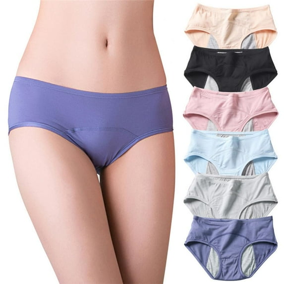 Xmarks Women Period Underwear Pack of 6 Menstrual Period Panties Leak-Proof Organic Cotton Protective Briefs