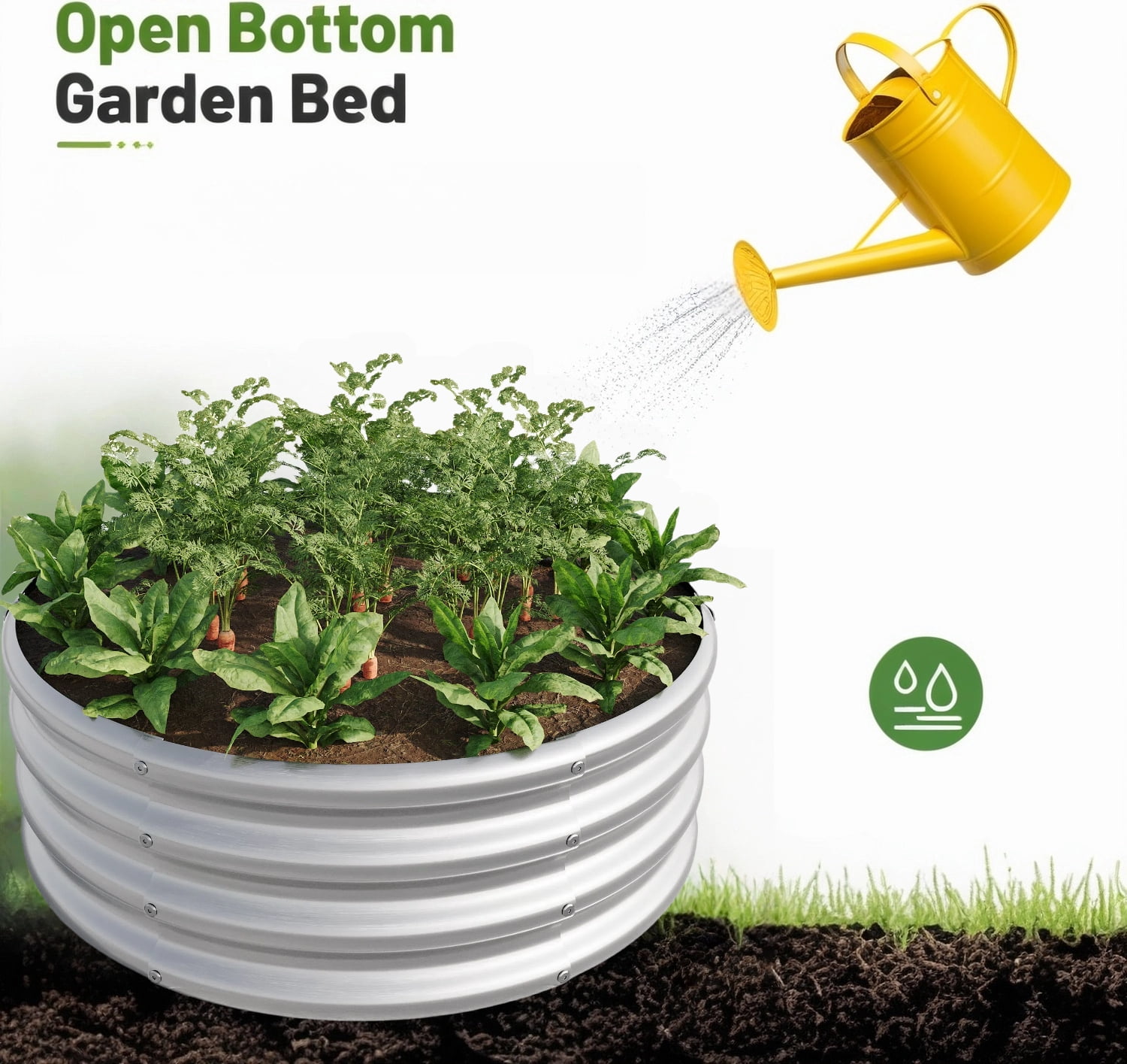 AsterOutdoor Tall Round Raised Garden Bed Planter Box Galvanized Metal 11.4 in Height / 110 Gallon Capacity, 2 pcs