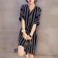 thumbnail image 3 of Women's Striped Summer Short Shirt Dress Plus Size Loose V Neck Button Blouse Dress M-5XL, 3 of 5