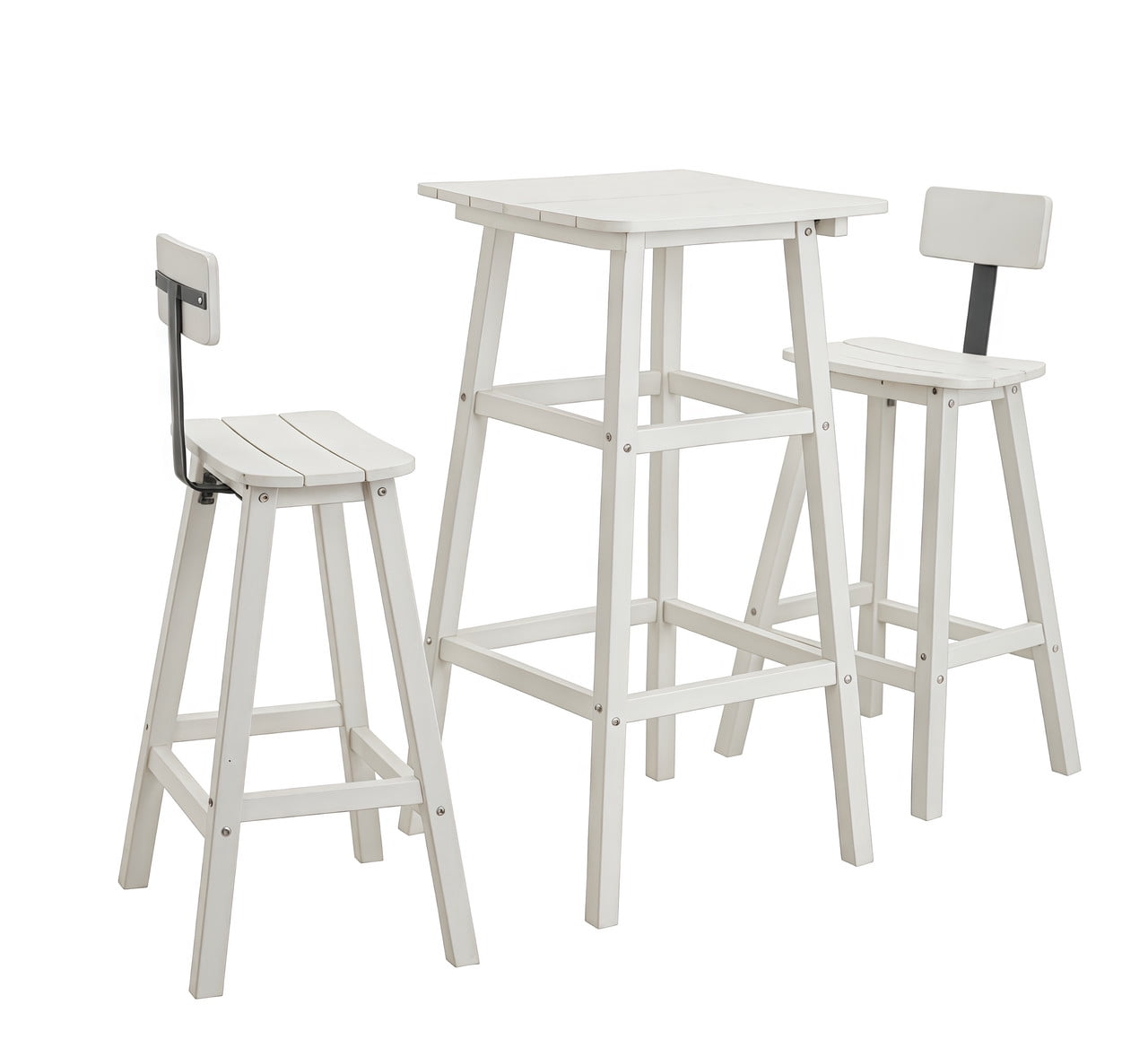 3 Piece Outdoor Bar Set Patio HDPE Dining Set with Square High-Top Table Footrest & Backrest