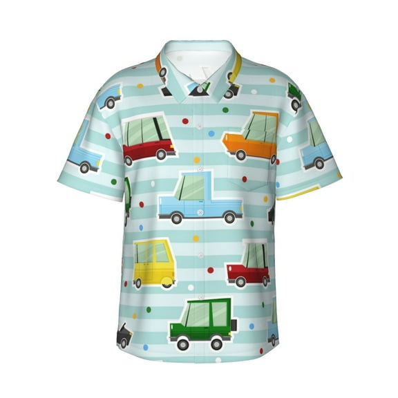 Pattern Collection With Car Men's 3d Print Casual Button Down Shirts, Novelty Hawaiian Short Sleeves M