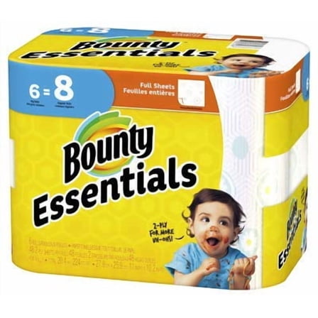 Bounty 74587 Essentials Paper Towels, White With Print, 48-Sheet, 6 Big Rolls - Quantity 1