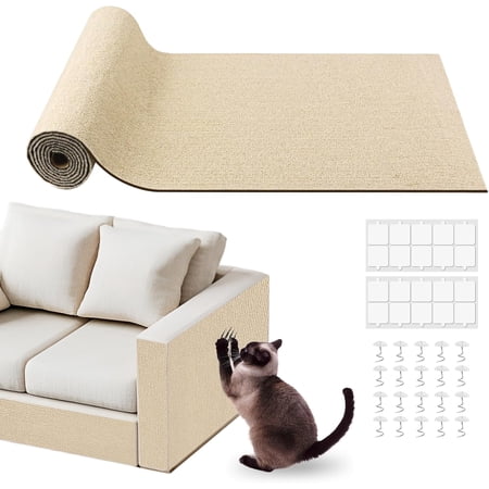 Cat Scratch Furniture Protector for Couch Wall & Door Guard Trimmable Self-Adhesive Scratch Pad DIY Climbing Mat Deterrent Scratching Post Replacement (78.7 x15.8 Khaki)