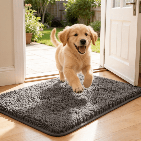 Thick indoor super absorbent door mat, anti slip front door mat, entrance indoor mat, machine washable pet carpet, dark gray 20 inches x 32 inches