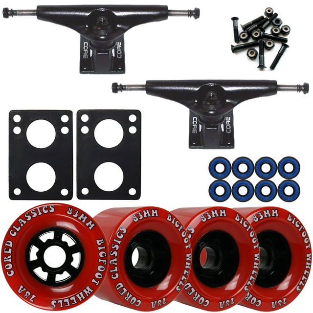 Core 7.0 Black Longboard Trucks Wheels Package Bigfoot 83mm Cored Classics Red
