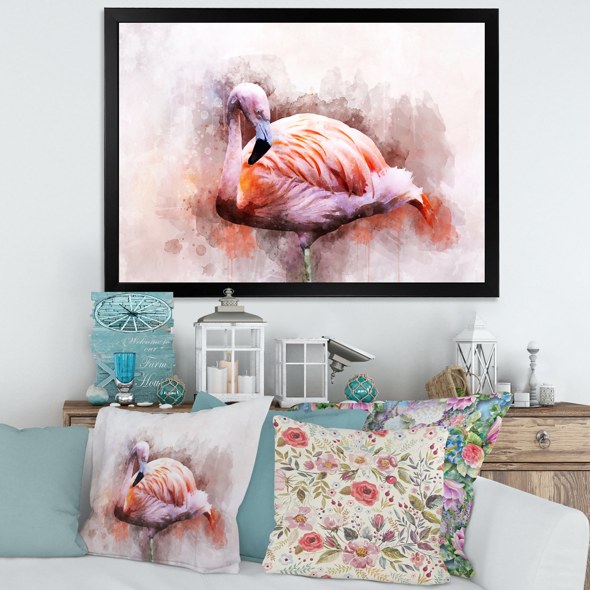 Designart 'Abstract Portrait of Pink Flamingo III' Farmhouse Framed Art Print