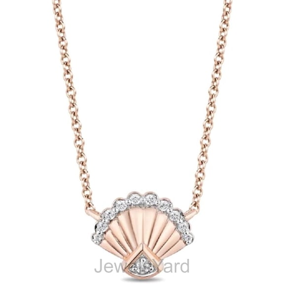 JewelsYard Created Round Cut Diamond 925 Sterling Silver 14K Rose Gold Over Diamond Seashell Pendant Necklace for Women