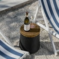 thumbnail image 3 of MOALCOFER Outdoor Black Side Table with Wood Grain Top,Round Cylinder Accent Table, 3 of 6