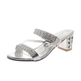 thumbnail image 2 of Samdudou Heeled Sandals for Women Open Toe Low Chunky Block Heel Criss Cross Sparkly Rhinestone Straps Slip On Slides Casual Summer Evening Party Dressy Mules, 2 of 9