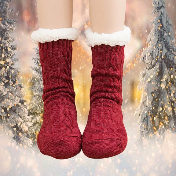 Lepsheexh Women Crew Socks, Womens Athletic Ankle Socks Christmas Coral Fleece Mid-Calf Socks, Solid Winter Thick Festive Floor Socks