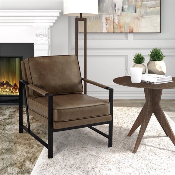 Yaheetech Upholstered Faux Leather Accent Chair,Brown