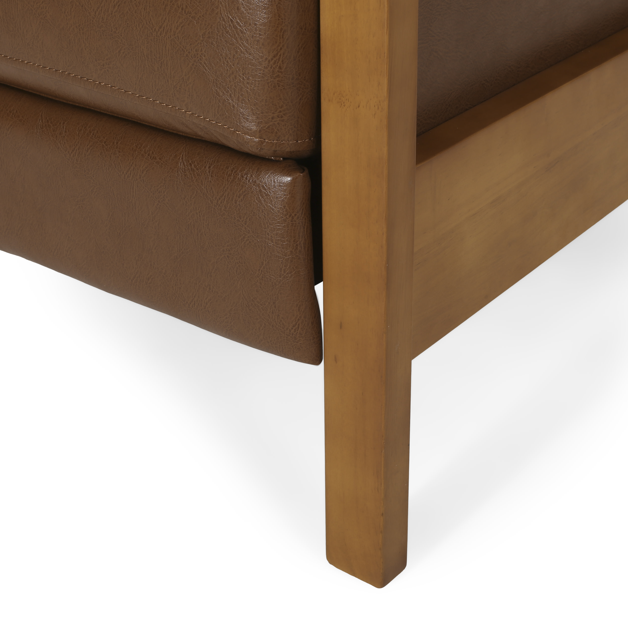 Noble House Judith Upholstered Channel Stitch Pushback Recliner, Cognac Brown and Teak