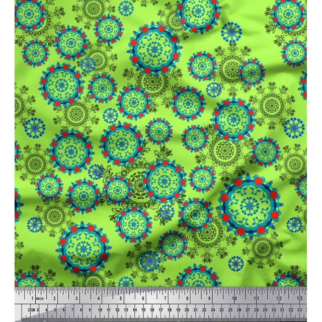 Soimoi Polyester Crepe Fabric Floral & Damask Ethnic Print Fabric by The Yard 42 Inch Wide