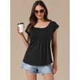 thumbnail image 4 of DARING DIVA Women's Cap Sleeve Pleated Round Neck Flowy Casual Blouses 2XL Black, 4 of 6