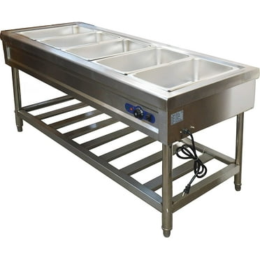 PreAsion 5-Pan Food Warmer Stove Bain-marie Canteen Buffet Steam Heater Table with Bracket