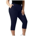 thumbnail image 3 of OGLCCG Women Capri Pants Plus Size Stretch Knee Length Leggings with Pockets Comfy Slim Fit Elastic Waist Casual Summer Ladies Pull On Capris,L,Dark Blue, 3 of 7