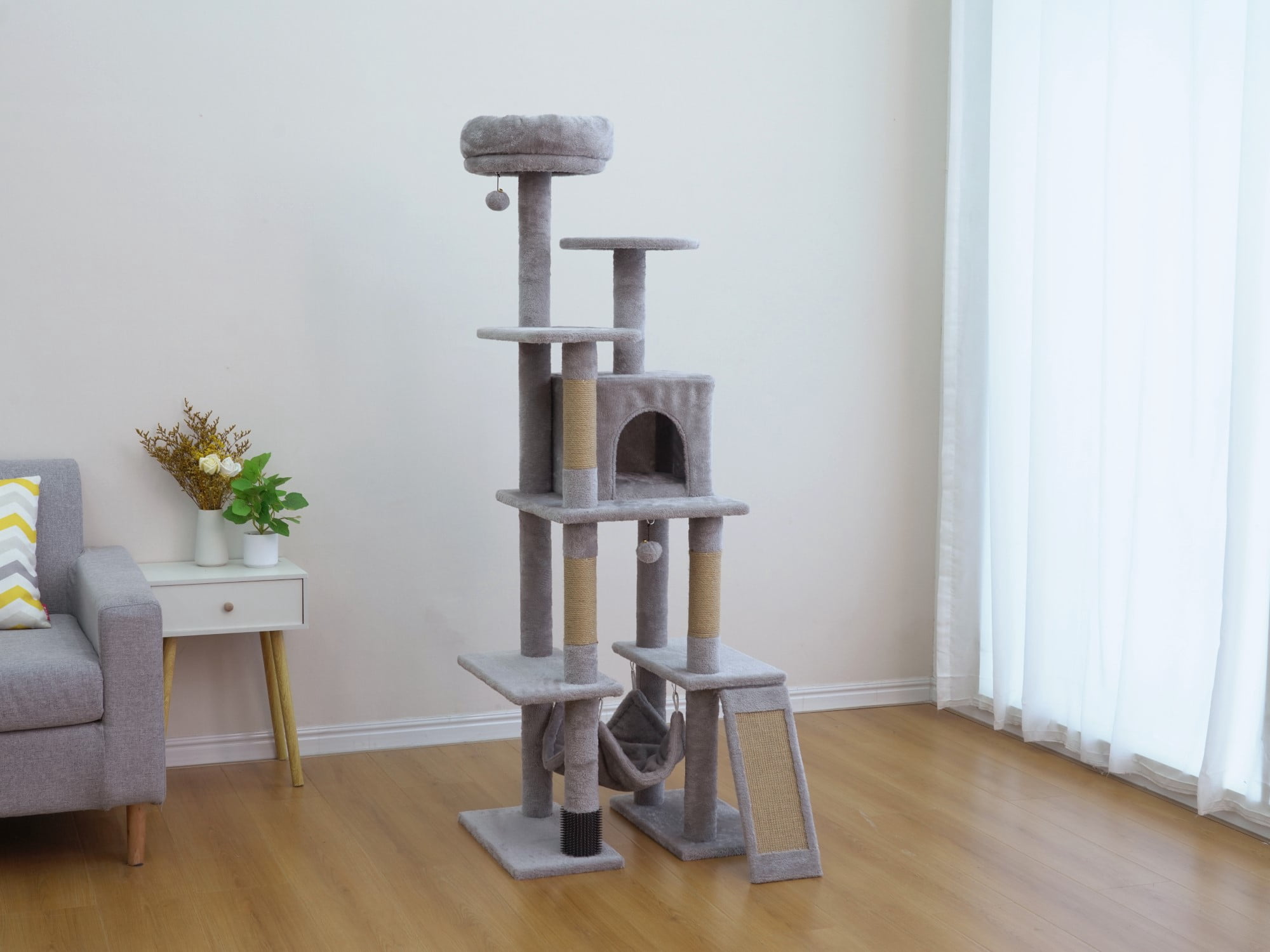 Vibrant Life 7-Level 65" Cat Tree with Hammock and Condo, Light Gray