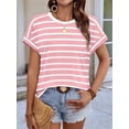 thumbnail image 6 of Women's Short Sleeve Shirts Outfits Stripe Dressy Clothes Tops for Casual Summer Pink M, 6 of 8