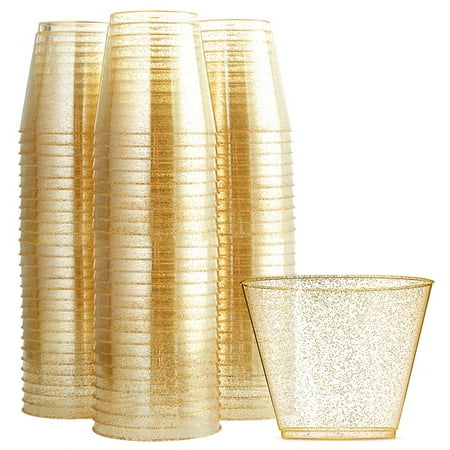 

100 Glitter Plastic Cups 10 Oz Clear Plastic Cups Tumblers Gold Glitter Cups Disposable Wedding Cups Elegant Party Cups Recyclable