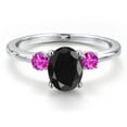 thumbnail image 3 of Gem Stone King 14K White Gold Black Sapphire and Pink Sapphire Engagement Ring for Women | 1.93 Cttw | Oval 8X6MM | Gemstone September Birthstone | Size 7, 3 of 6