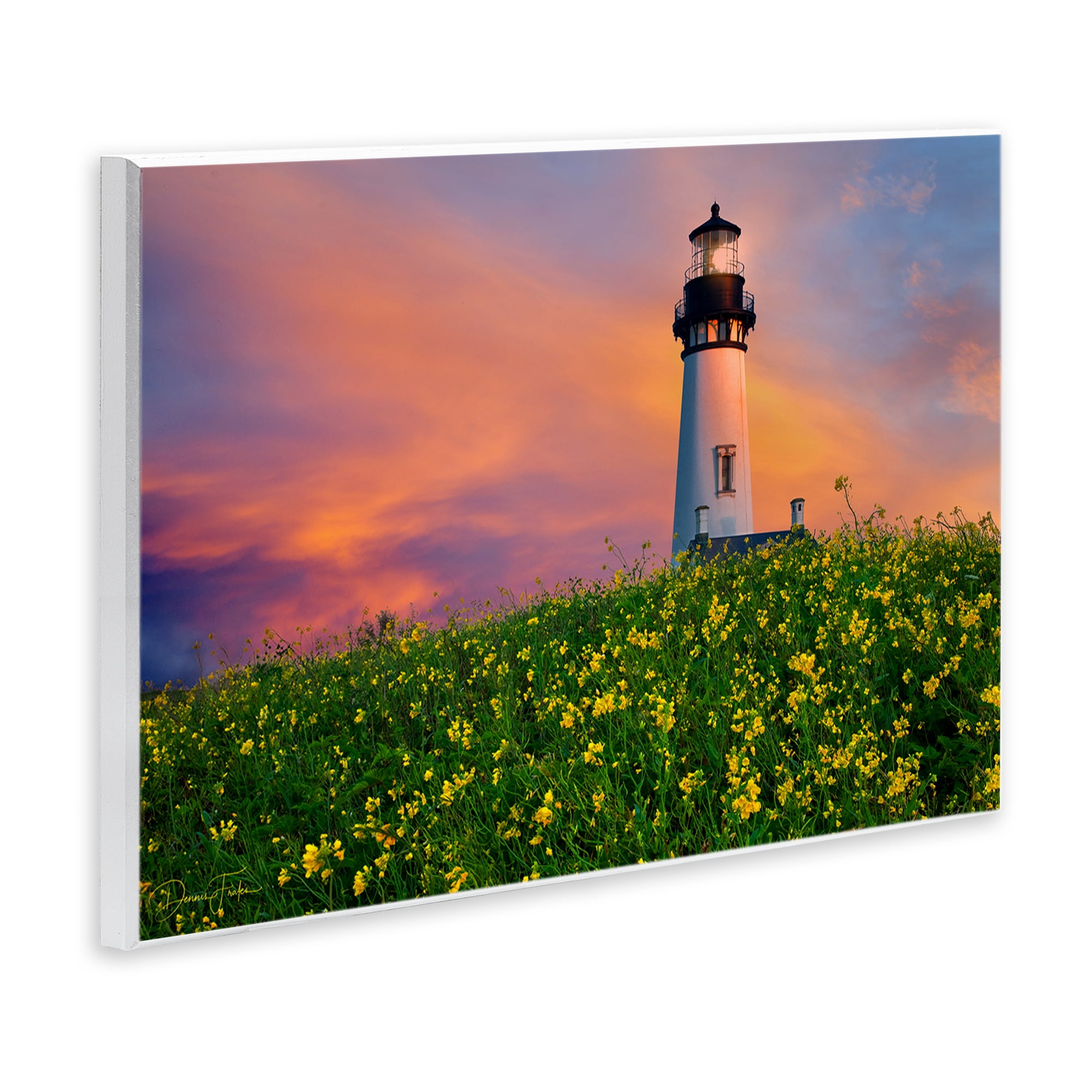 Stupell Industries Lighthouse & Floral Meadow Coastal Photography Unframed Art Print Wall Art, 15 x 10
