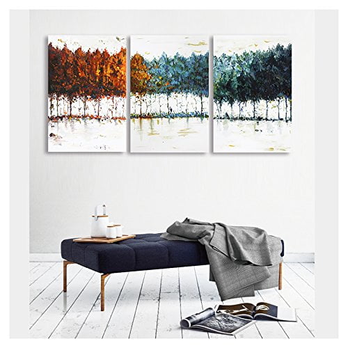 Modern Home Art Stretched and Framed Ready to Hang Illustration Samurai Standing on Stairway in Night Forest 24x36x3 Panels wall26-3 Piece Canvas Wall Art