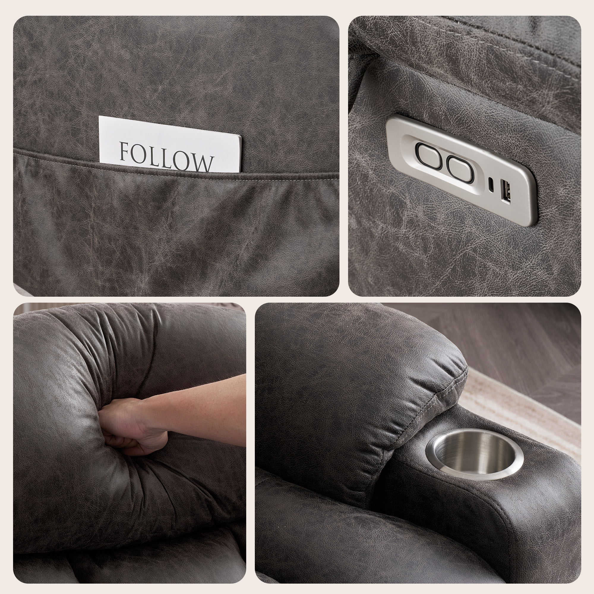 JULY'S SONG Large Power Recliner Chair with Massage and Heat, Overstuffed Wide lift chairs for elderly , Electric Oversized Recliners for Adults, Vegan Leather Grey